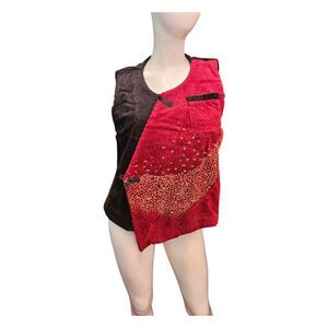 Buykud NEW corduroy Boho Vest Womens Medium Red Black